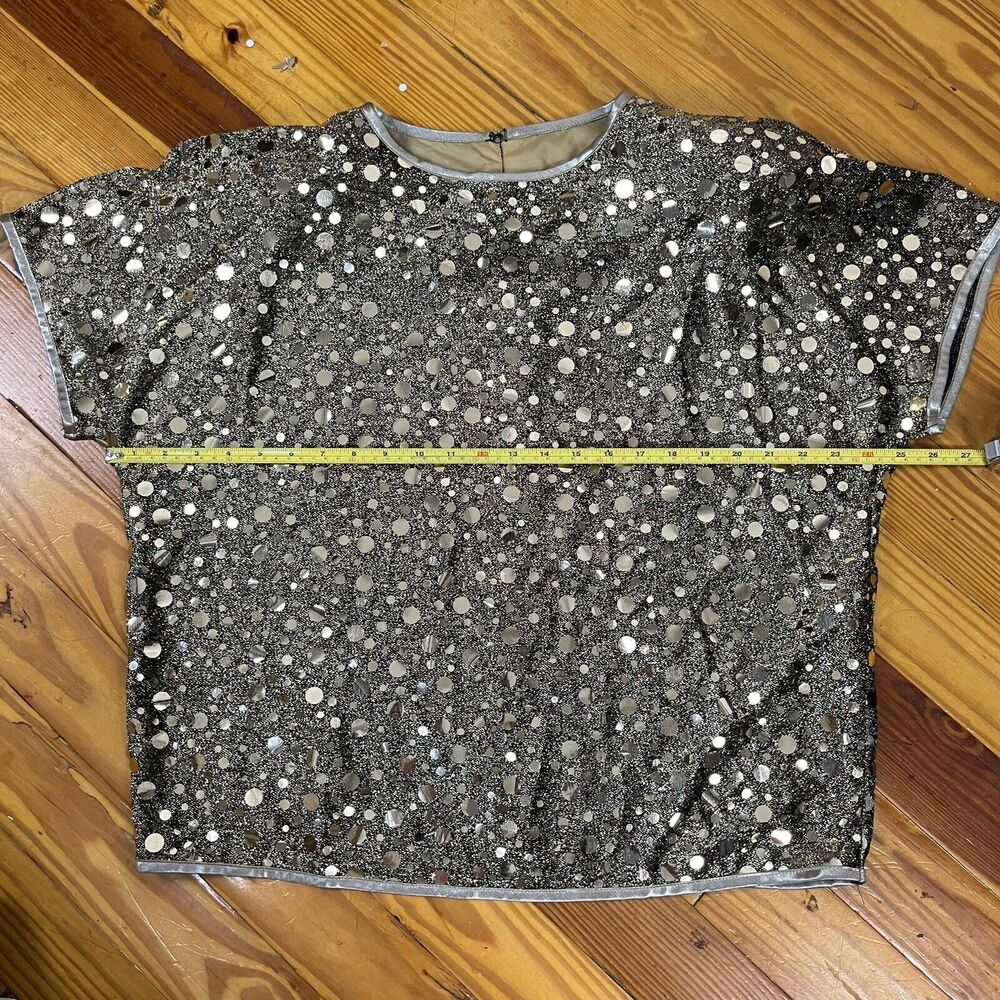 NOS Gold Sparkly Top Vtg Size 16 USA Glam Party Semi Sheer Caron Disco Rave New - Picture 7 of 17